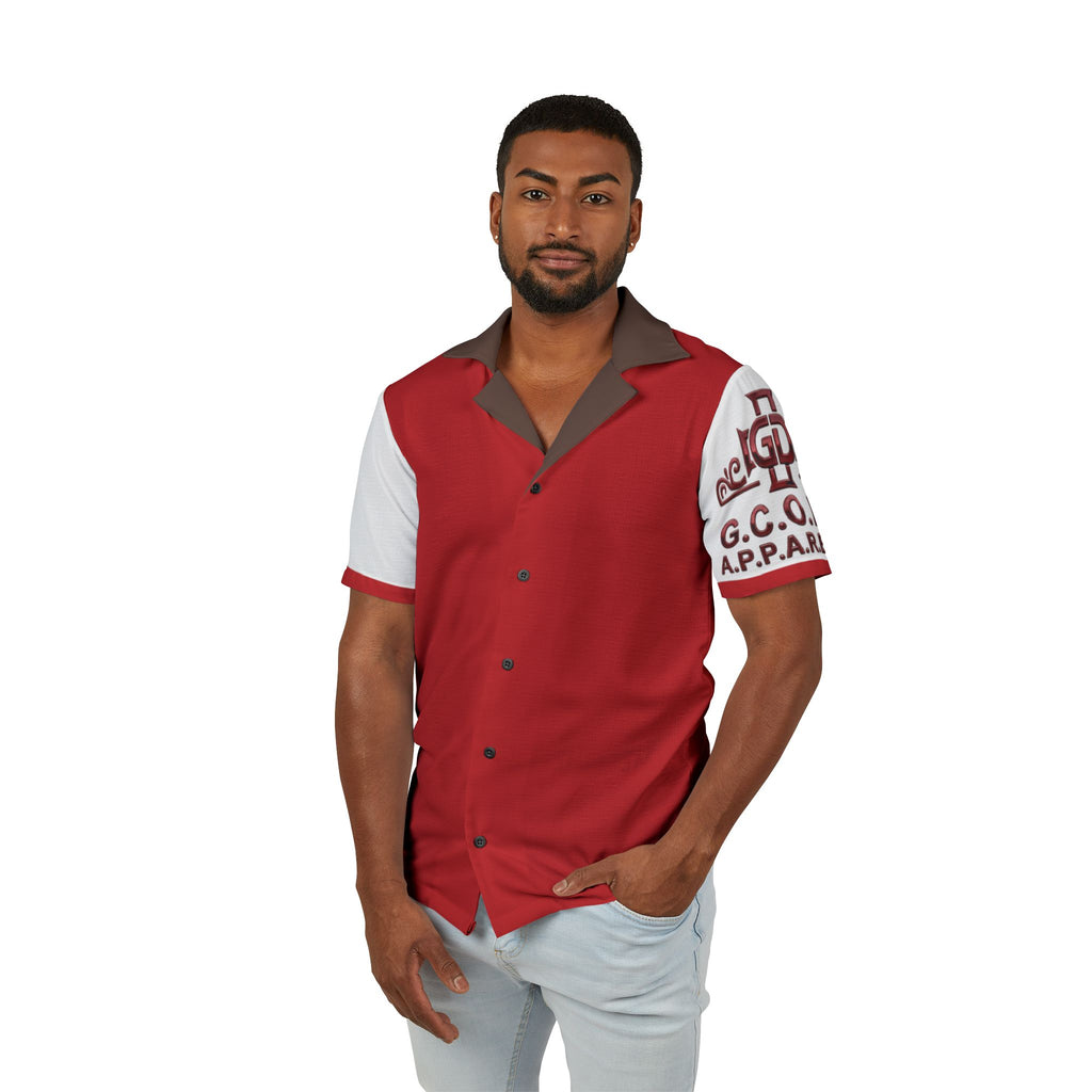 Red Vintage Crest Camp Shirt - Men's Hawaiian Button-Up