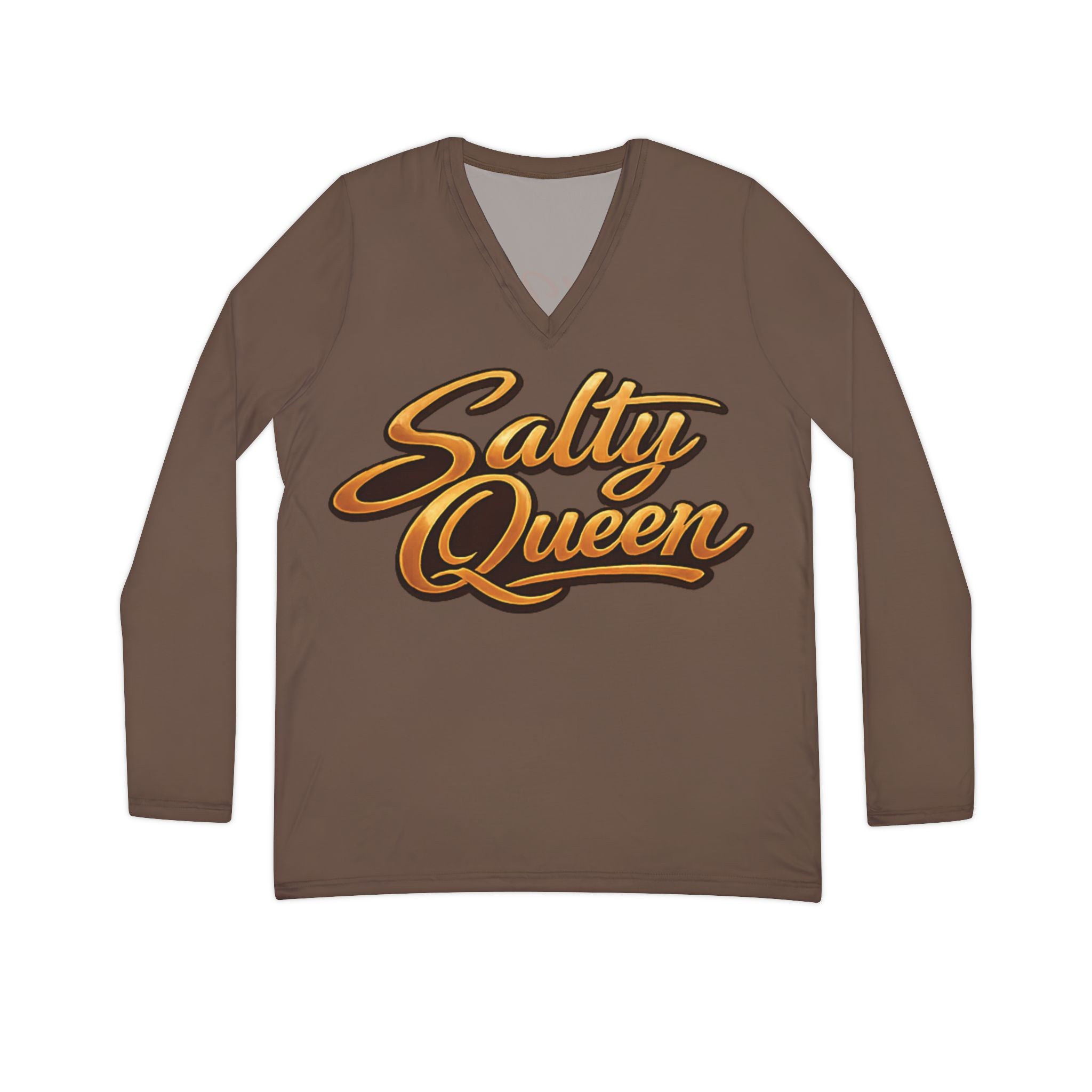 Salty Queen Women's V-Neck Long Sleeve Shirt — 'A Woman of Strength' Vintage Crest Design