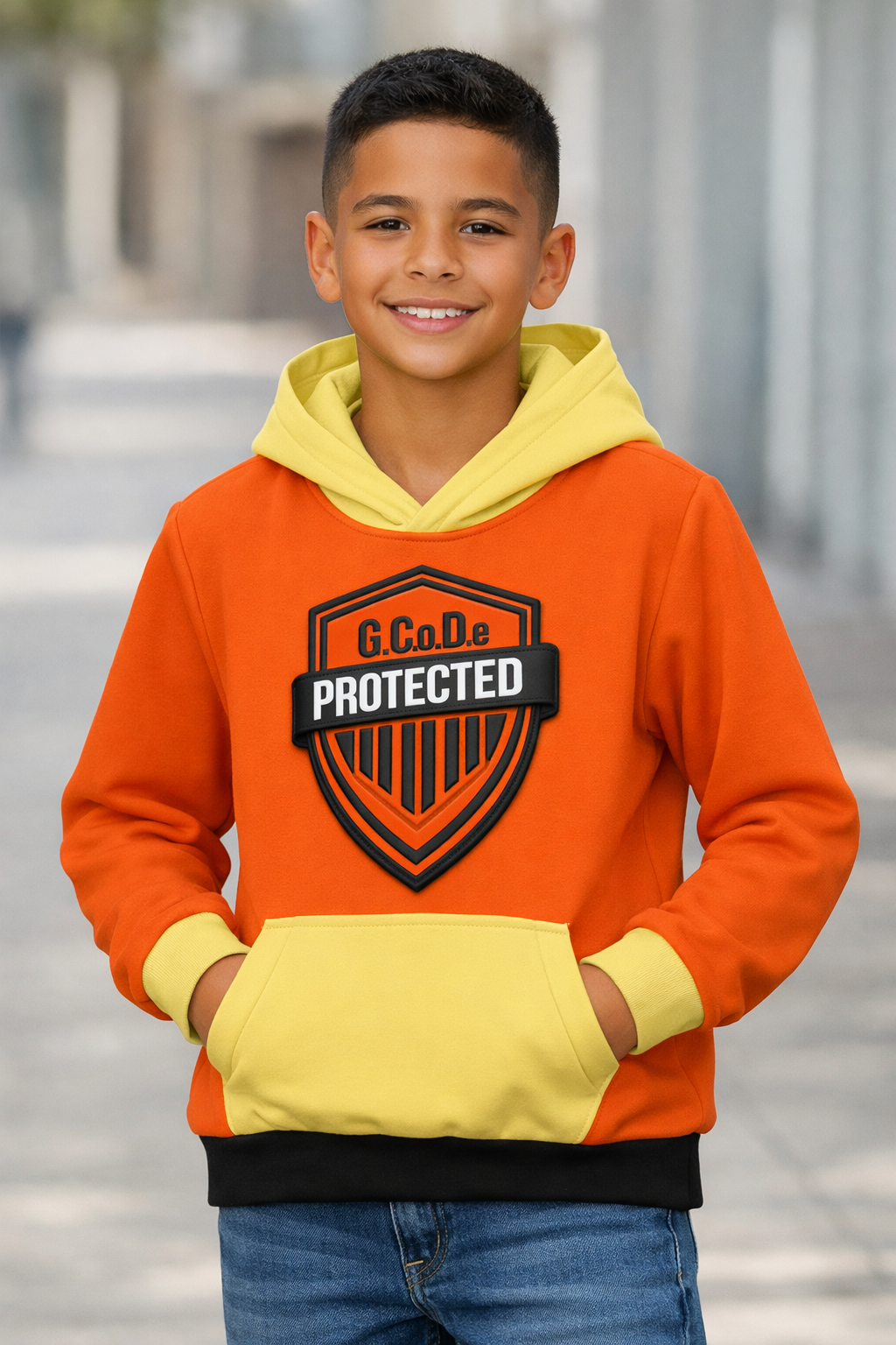 Protected Kids Hoodie — Orange & Yellow Edition